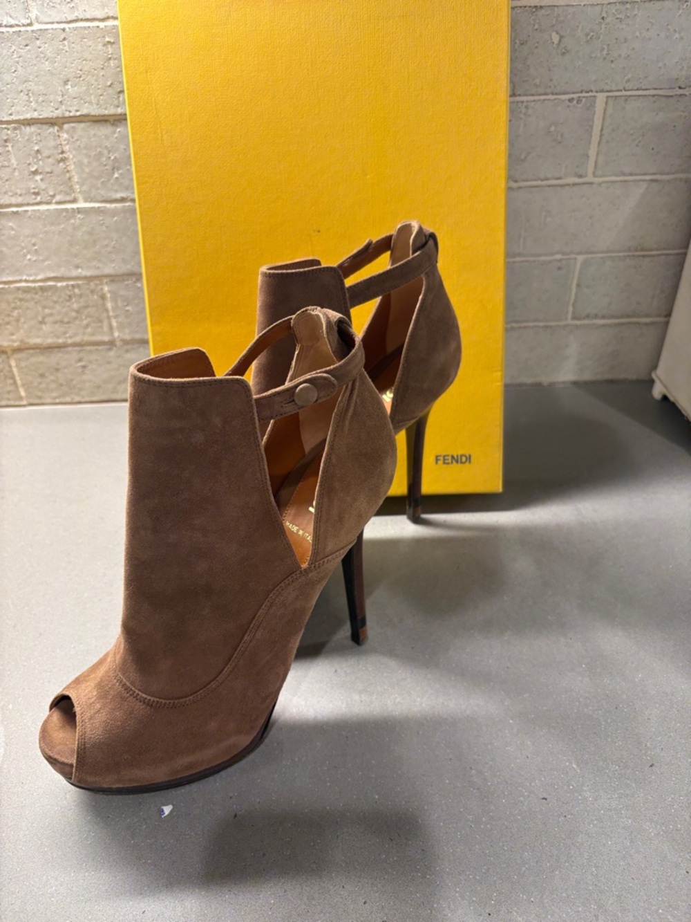 Fendi Brown Suede Peep-Toe Stiletto Ankle Booties